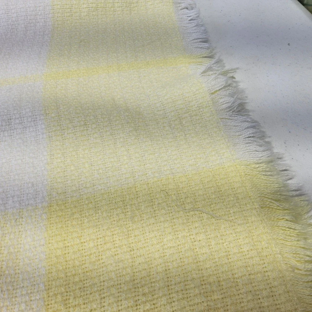 The Three Weavers Butterfly Plaid Baby‎ Blanket Yellow Fringed Embroidered